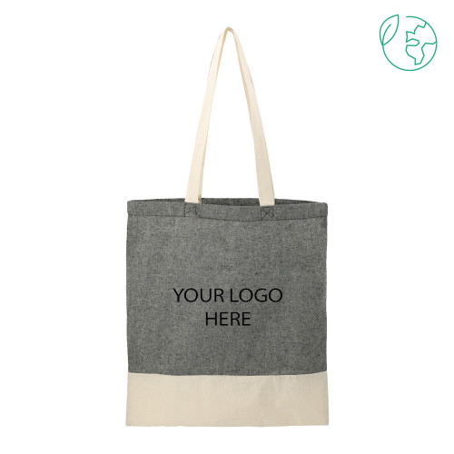 Split Recycled Black Cotton Twill Convention Tote-Blank Logo