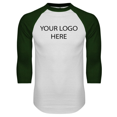 White/Dark Green Raglan Baseball T Shirt-Blank Logo