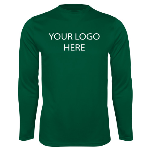 Dark Green Performance Long Sleeve Shirt-Blank Logo