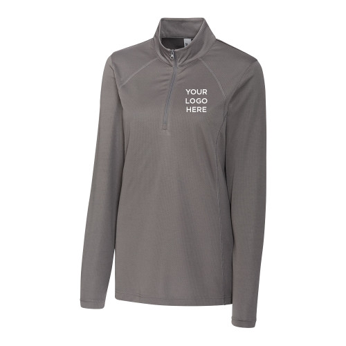 C&B Womens Titan Grey Clique Ice Pique Half Zip-Blank Logo
