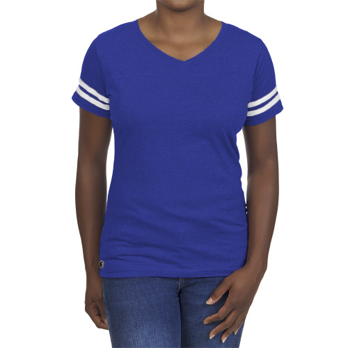 Fall Rush Ladies Royal 60/40 Football Tee-Blank Logo