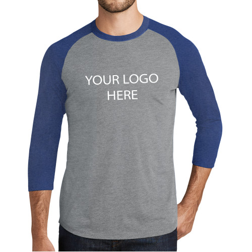Grey/Royal Heather Triblend Baseball Raglan Tee-Blank Logo
