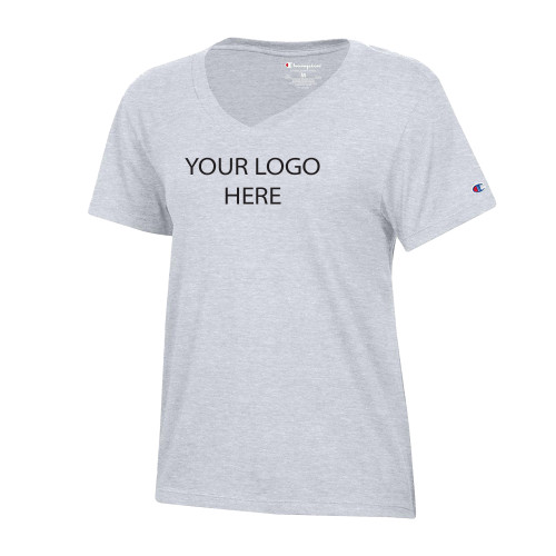 Champion Womens  Oxford Grey Core VNeck Tee-Blank Logo