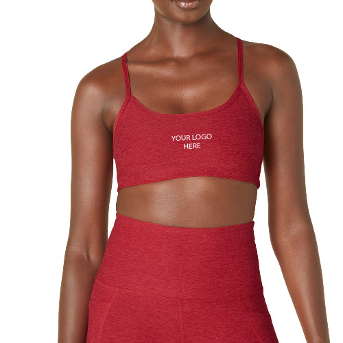Beyond Yoga Womens Currant Red Heather Spacedye Slim Racerback Bra-Blank Logo