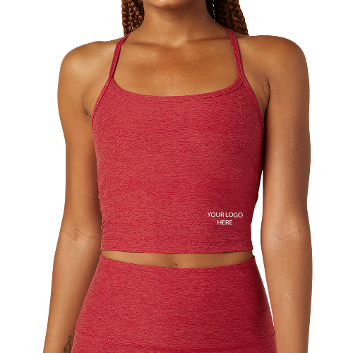Beyond Yoga Womens Currant Red Heather Spacedye Slim Racerback Cropped Tank -Blank Logo
