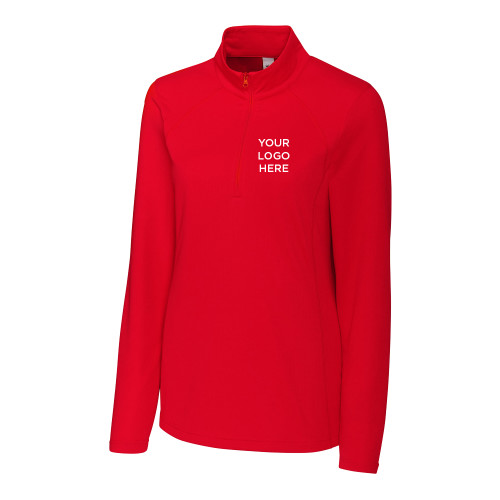C&B Womens Red Clique Ice Pique Half Zip-Blank Logo