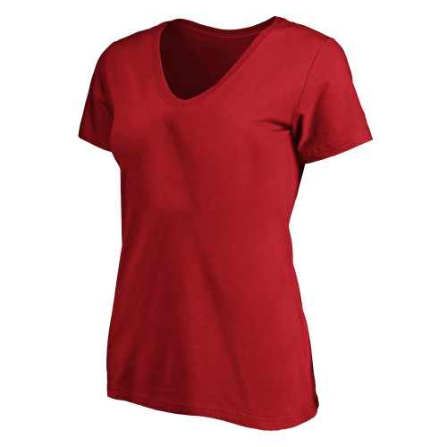 Womens Plus Red V Neck T Shirt-Blank Logo