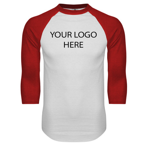 White/Red Raglan Baseball T Shirt-Blank Logo