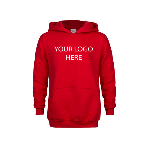Youth Red Fleece Hoodie-Blank Logo