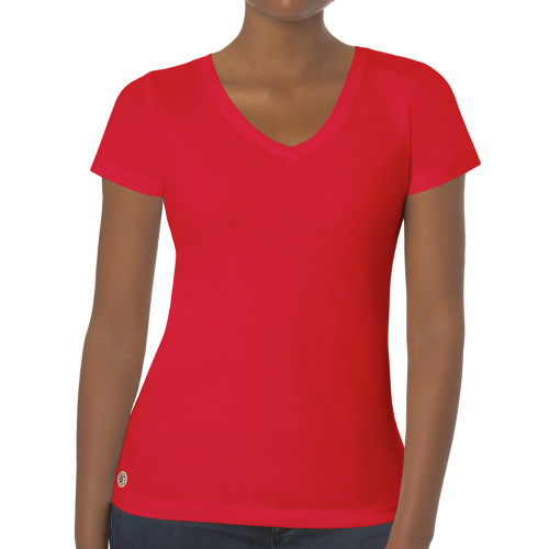 Fall Rush Ladies Red V Neck Tee-Blank Logo