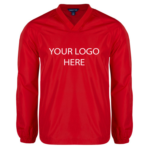 Red V Neck Raglan Windshirt-Blank Logo