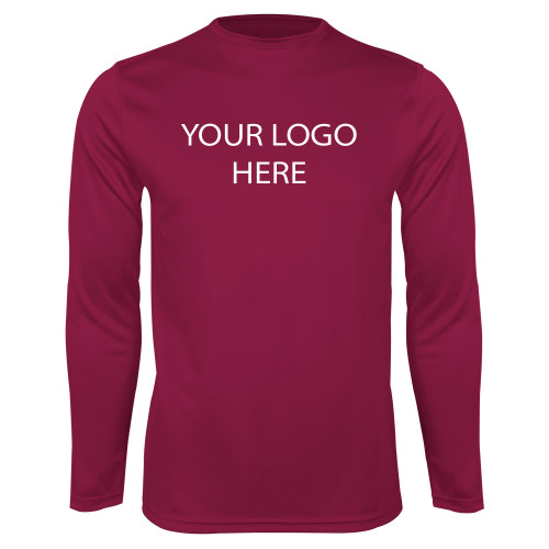 Maroon Performance Long Sleeve Shirt-Blank Logo