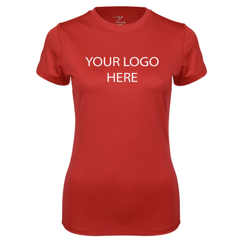 Womens Red Performance Tee-Blank Logo