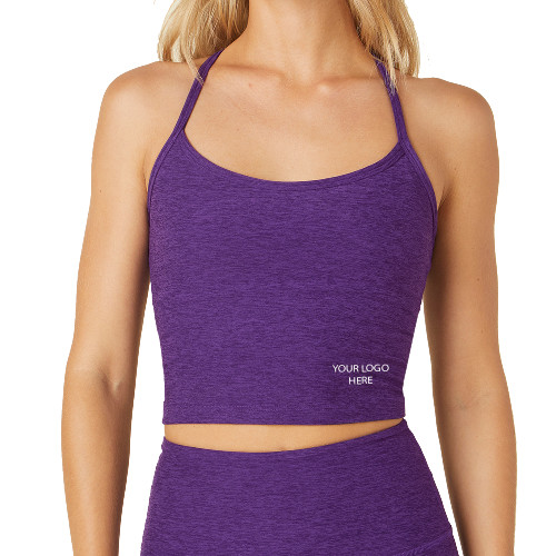 Beyond Yoga Womens Purple Dahlia Spacedye Slim Racerback Cropped Tank -Blank Logo