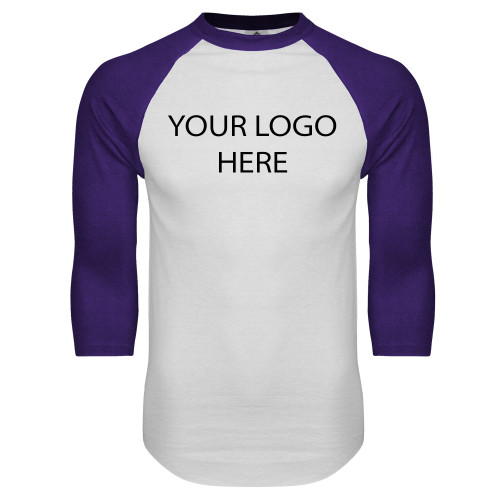 White/Purple Raglan Baseball T Shirt-Blank Logo