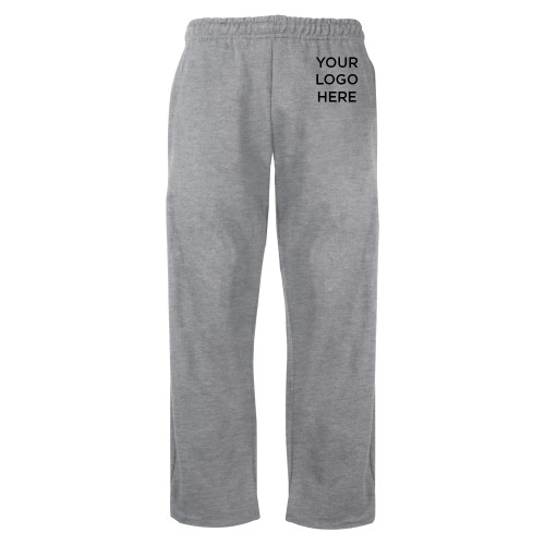 Grey Fleece Open Bottom Pant-Blank Logo