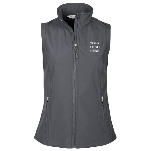 Womens Charcoal Core Softshell Vest-Blank Logo