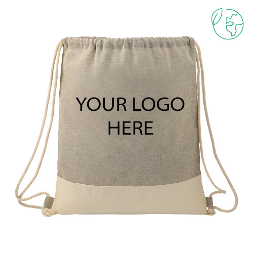 Split Recycled Cotton Grey/Natural Drawstring Bag-Blank Logo