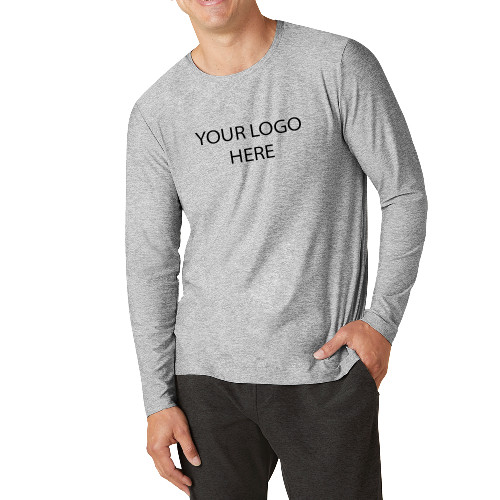 Beyond Yoga Mens Silver Mist Featherweight Crew Long Sleeve Tee -Blank Logo