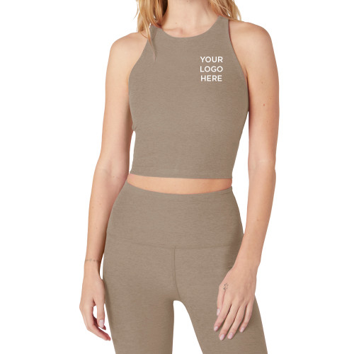 Beyond Yoga Womens Birch Heather Spacedye Refocus Cropped Tank-Blank Logo