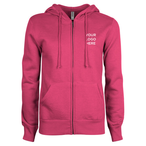 ENZA Womens Fuchsia Fleece Full Zip Hoodie-Blank Logo
