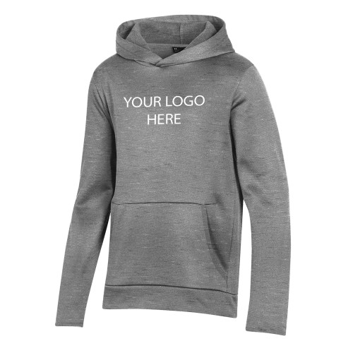 Under Armour Youth Grey Fleece Hoodie-Blank Logo