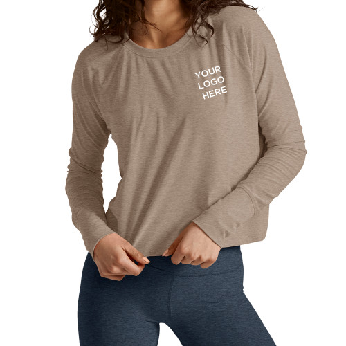 Beyond Yoga Womens Birch Heather Featherweight Daydreamer Pullover-Blank Logo
