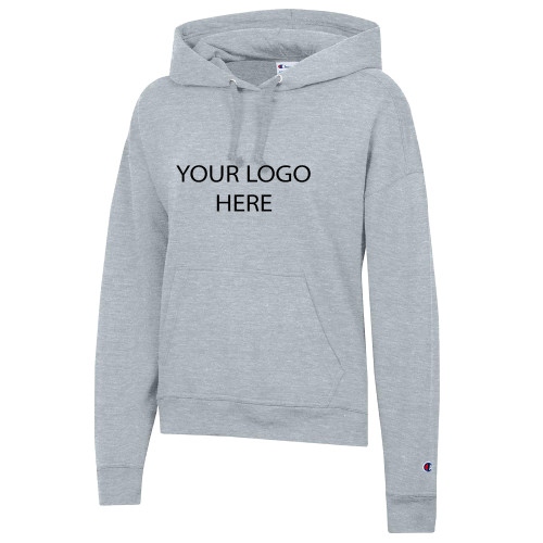 Champion Womens Oxford Grey Powerblend Pullover Hood-Blank Logo