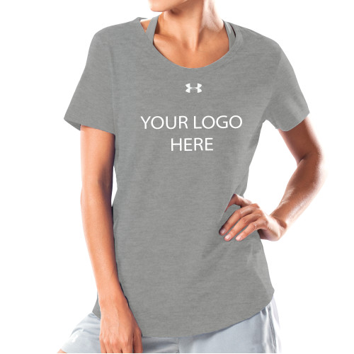 Under Armour Womens Grey Charged Cotton Tee-Blank Logo