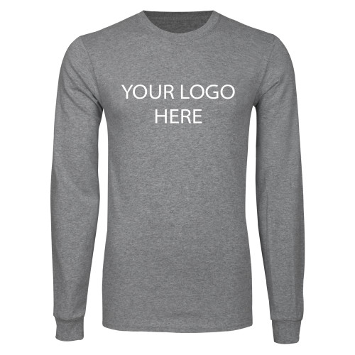 Grey Long Sleeve T Shirt-Blank Logo