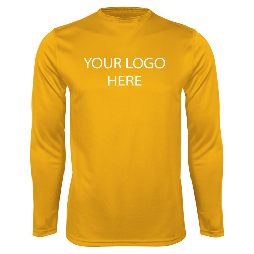 Gold Performance Long Sleeve Shirt-Blank Logo