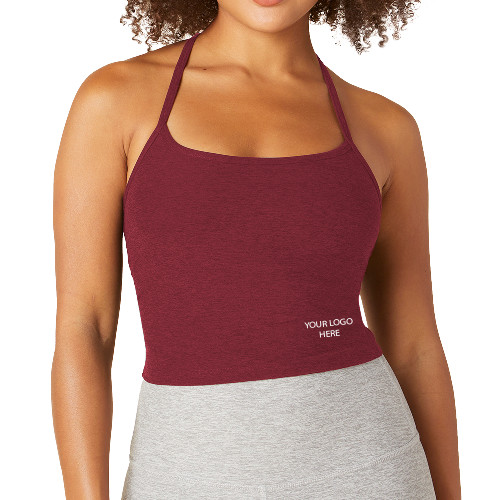 Beyond Yoga Womens Team Burgundy Spacedye Slim Racerback Cropped Tank -Blank Logo