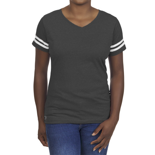 Fall Rush Ladies Dark Grey Heather 60/40 Football Tee-Blank Logo
