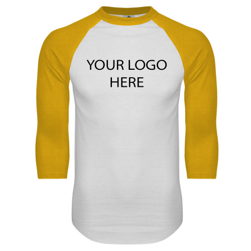 White/Gold Raglan Baseball T Shirt-Blank Logo