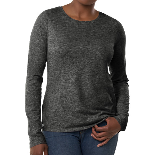 Fall Rush Ladies Dark Grey Heather Long Sleeve Tee-Blank Logo