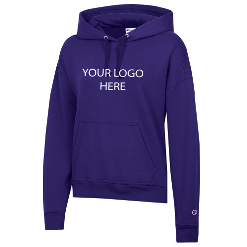 Champion Womens Purple Powerblend Pullover Hood-Blank Logo