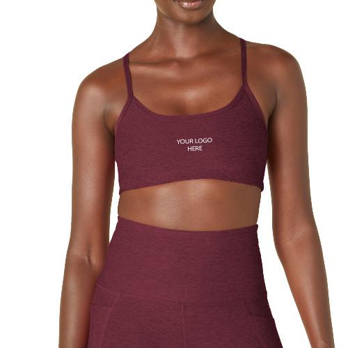 Beyond Yoga Women Garnet Red Heather Spacedye Slim Racerback Bra -Blank Logo