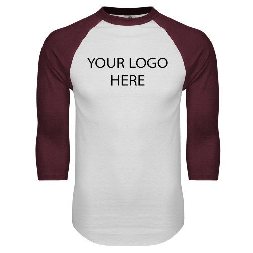 White/Maroon Raglan Baseball T Shirt-Blank Logo