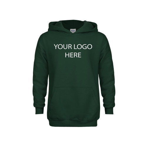 Youth Dark Green Fleece Hoodie-Blank Logo