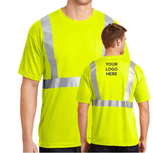 Safety Yellow ANSI 107 Class 2 Safety T Shirt w/Pocket-Blank Logo