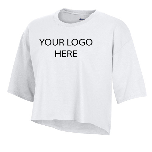 Champion Womens White Crop Tee-Blank Logo