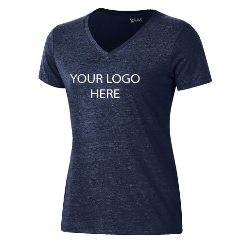 Gear Womens Navy Triblend VNeck Tee-Blank Logo