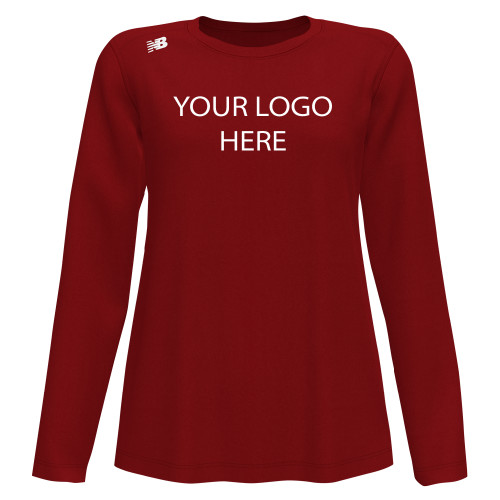 New Balance Womens Mercury Red Long Sleeve Tech Tee-Blank Logo