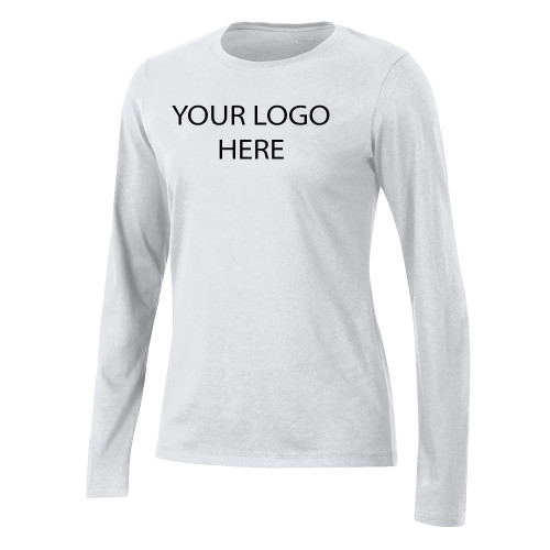 Gear Womens White Long Sleeve Tee-Blank Logo