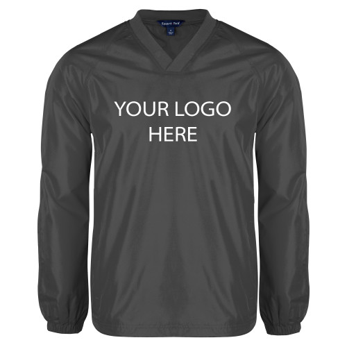 Charcoal V Neck Raglan Windshirt-Blank Logo