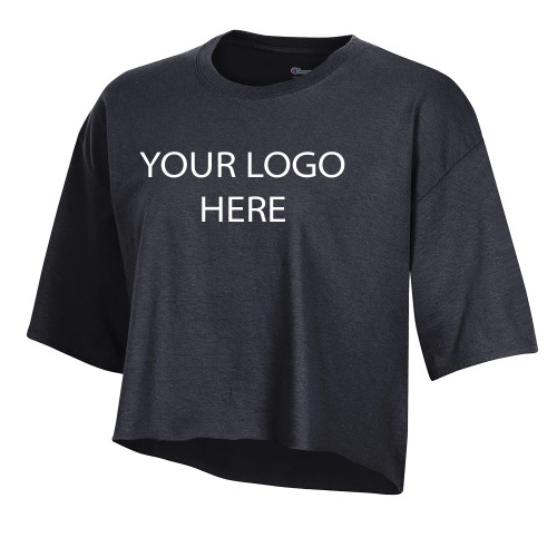 Champion Womens Black Crop Tee-Blank Logo