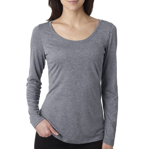 Next Level Womens Premium Heather Triblend Long Sleeve Scoop Tee-Blank Logo