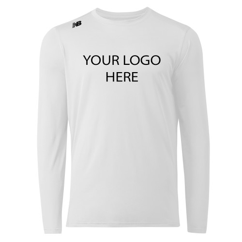 New Balance White Long Sleeve Tech Tee-Blank Logo