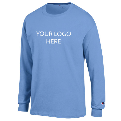 Champion Light Blue Long Sleeve T Shirt-Blank Logo