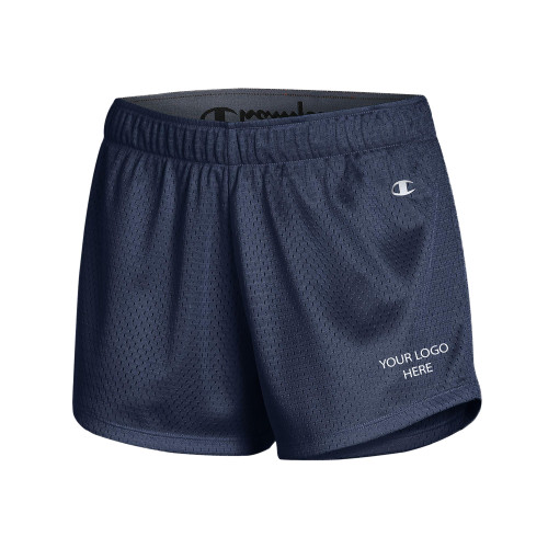 Champion Womens Navy Mesh Short-Blank Logo